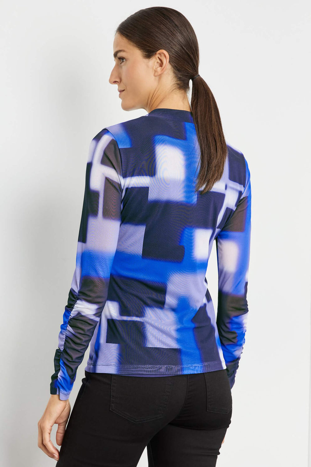 Gerry Weber 270232 Royal Blue Blocks Mesh Long Sleeve Top - Experience Boutique