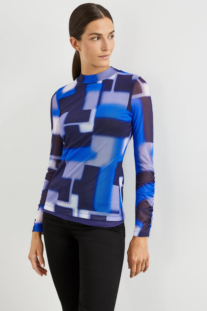 Gerry Weber 270232 Royal Blue Blocks Mesh Long Sleeve Top - Experience Boutique