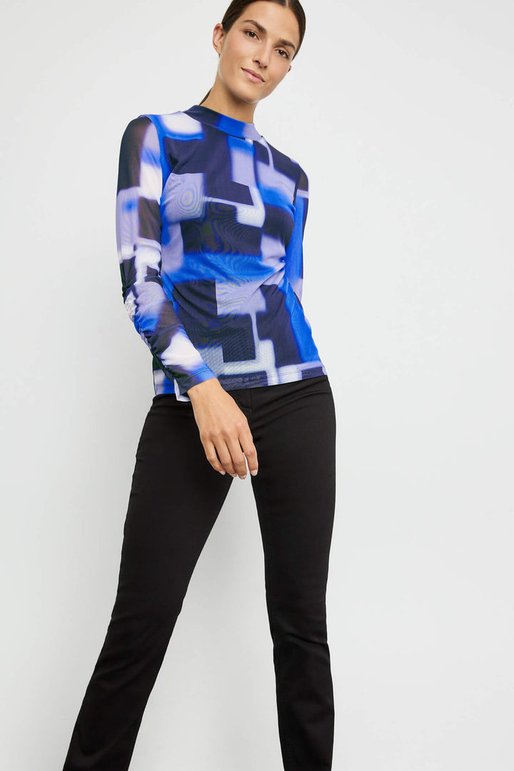 Gerry Weber 270232 Royal Blue Blocks Mesh Long Sleeve Top - Experience Boutique