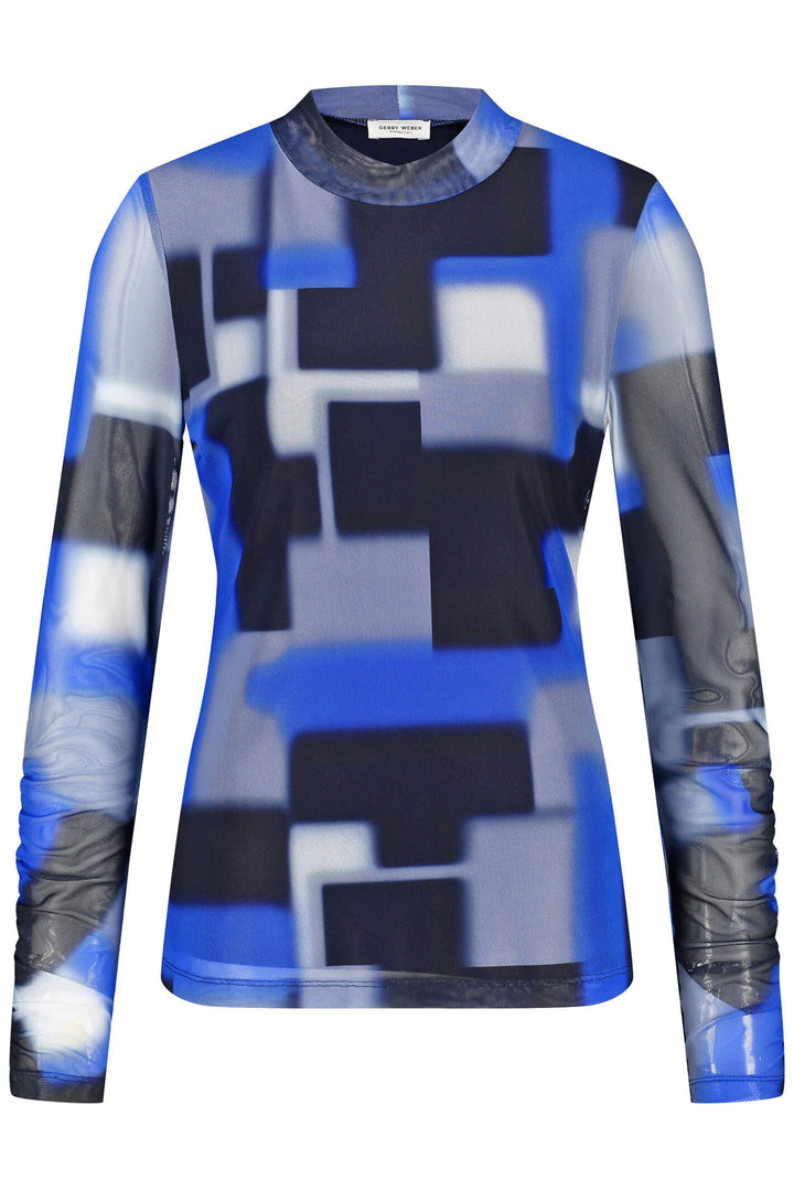 Gerry Weber 270232 Royal Blue Blocks Mesh Long Sleeve Top - Experience Boutique