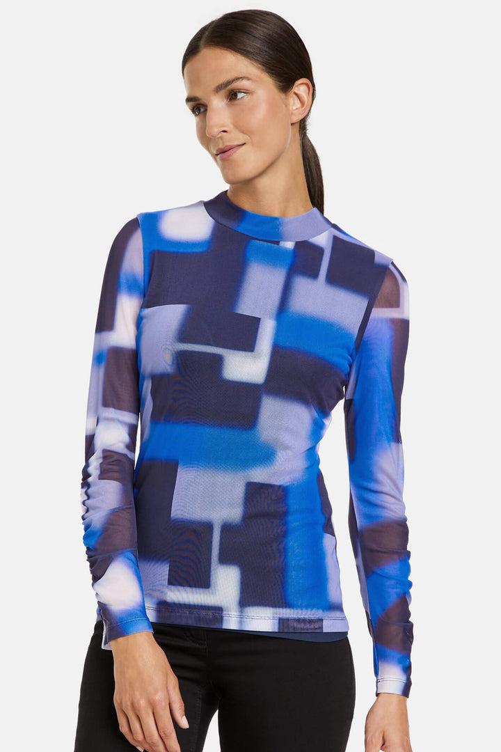 Gerry Weber 270232 Royal Blue Blocks Mesh Long Sleeve Top - Experience Boutique