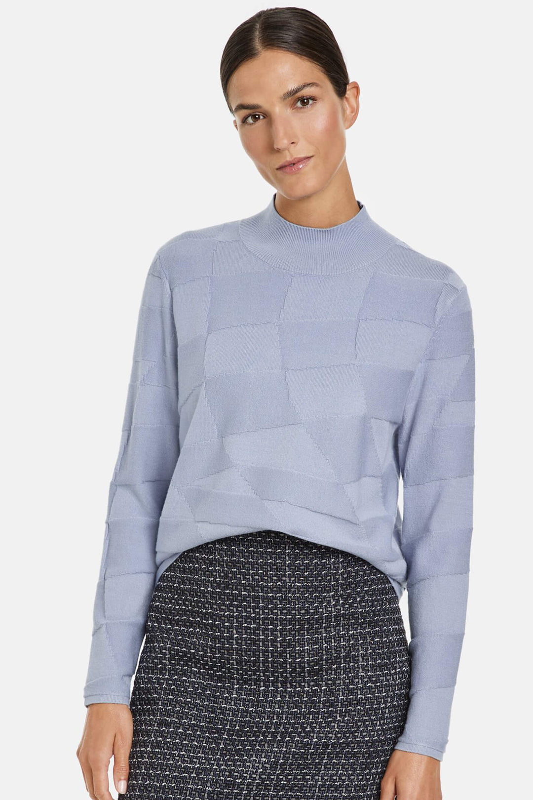 Gerry Weber 271015 Misty Blue Block Knit Mock Turtle Neck Jumper - Experience Boutique
