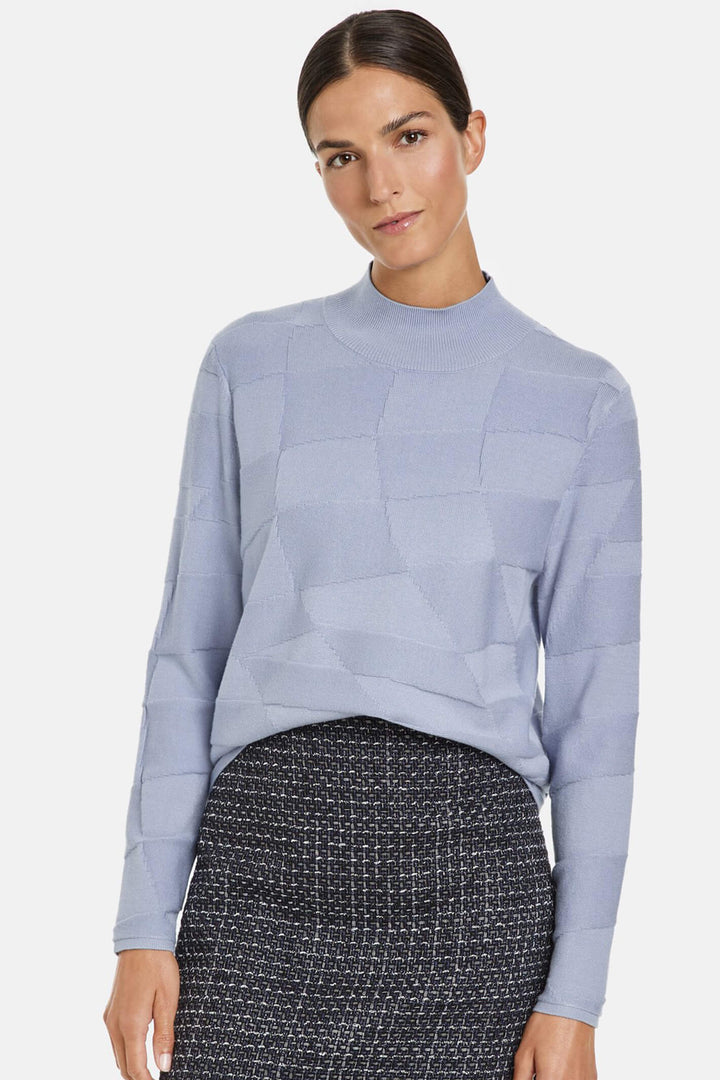 Gerry Weber 271015 Misty Blue Block Knit Mock Turtle Neck Jumper - Experience Boutique