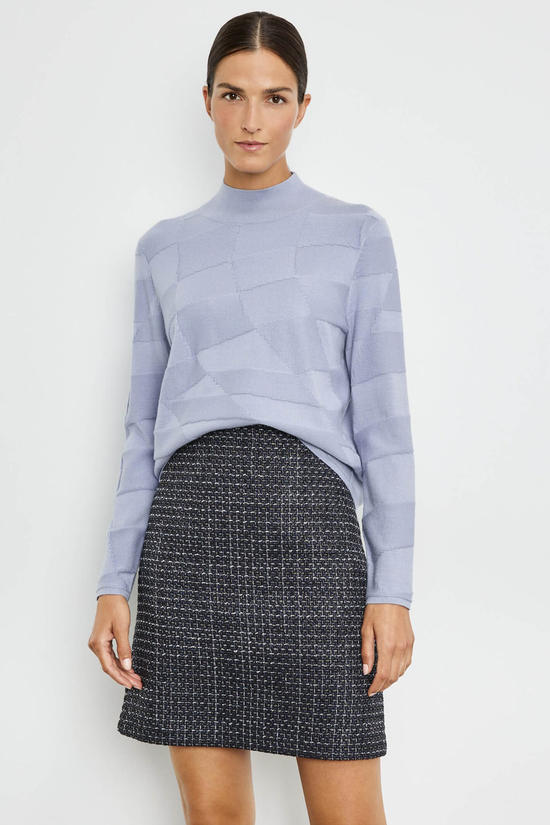Gerry Weber 271015 Misty Blue Block Knit Mock Turtle Neck Jumper - Experience Boutique