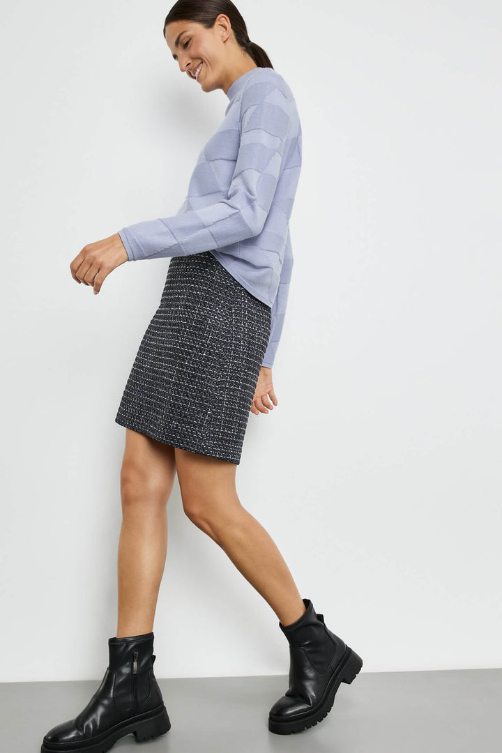 Gerry Weber 271015 Misty Blue Block Knit Mock Turtle Neck Jumper - Experience Boutique