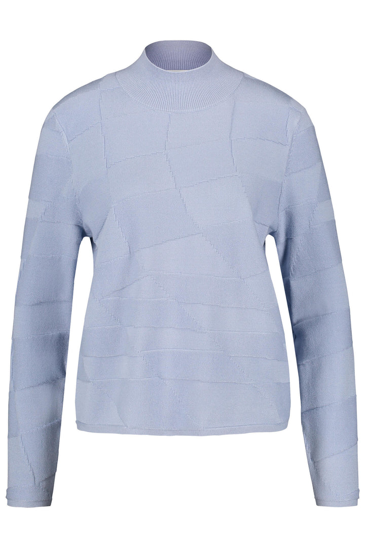 Gerry Weber 271015 Misty Blue Block Knit Mock Turtle Neck Jumper - Experience Boutique