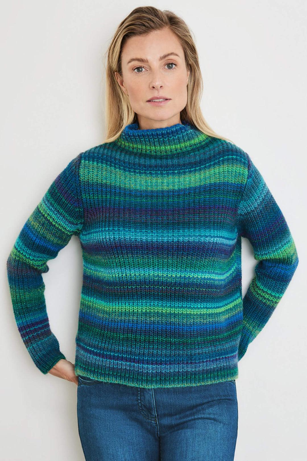 Gerry Weber 271039 Blue & Green Wool Blend Knitted Jumper - Experience Boutique