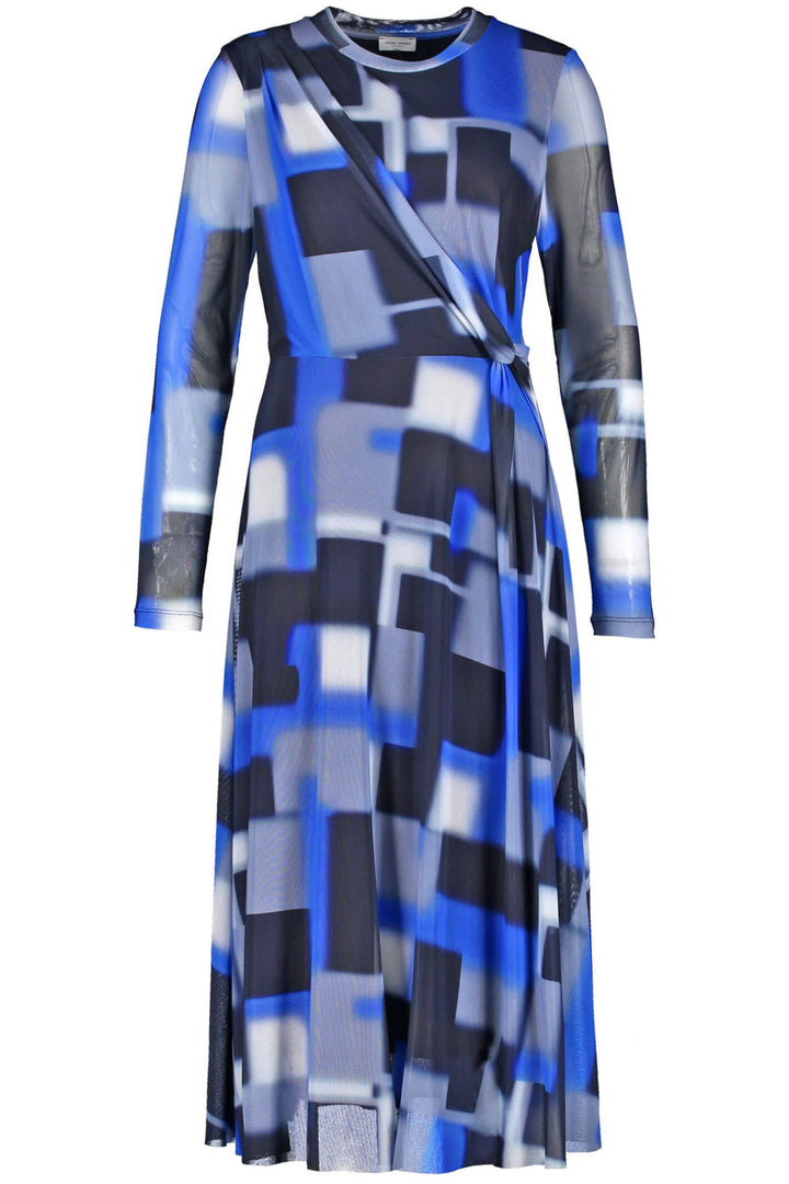 Gerry Weber 280026 Royal Blue Block Print Mesh Midi Dress - Experience Boutique
