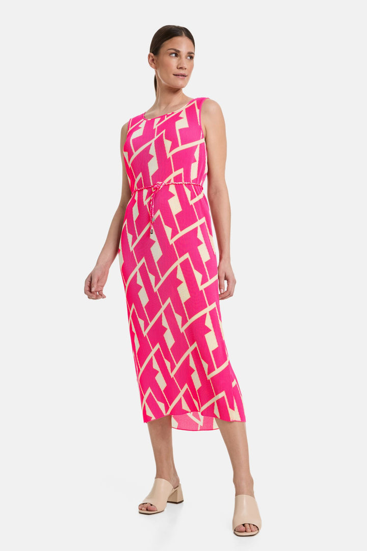 Gerry Weber 285057 Pink Geo Print Sleeveless Pleated Maxi Dress