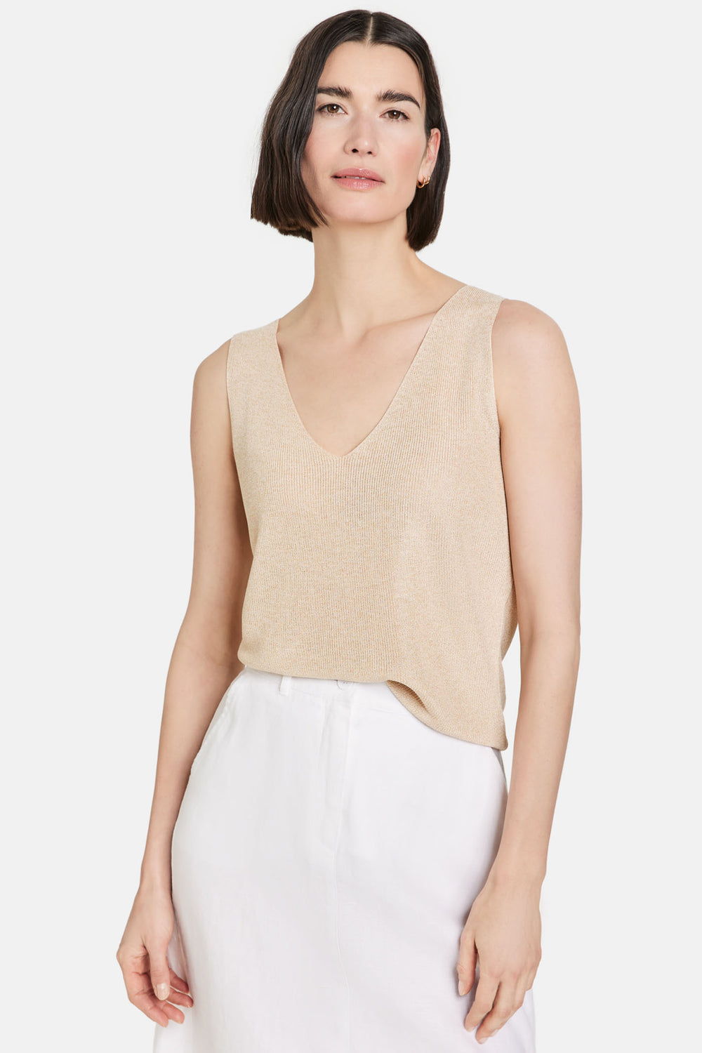 Gerry Weber 371031 Oatmeal Knitted Vest Top - Experience Boutique