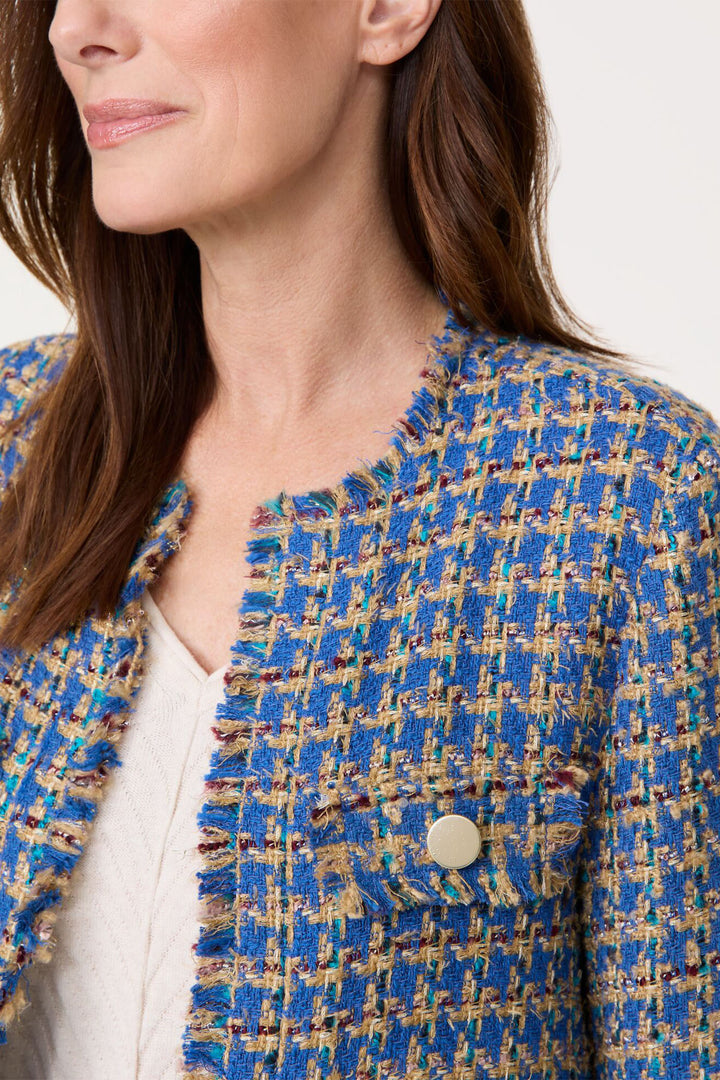 Gerry Weber 430017 Blue & Camel Houndstooth Jacket - Experience Boutique
