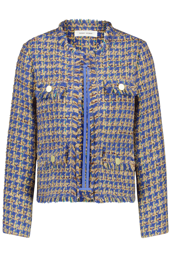Gerry Weber 430017 Blue & Camel Houndstooth Jacket - Experience Boutique