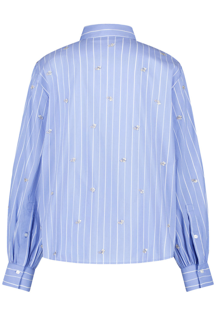 Gerry Weber 460019 Blue & White Stripe Crystal Embellished Shirt - Experience Boutique
