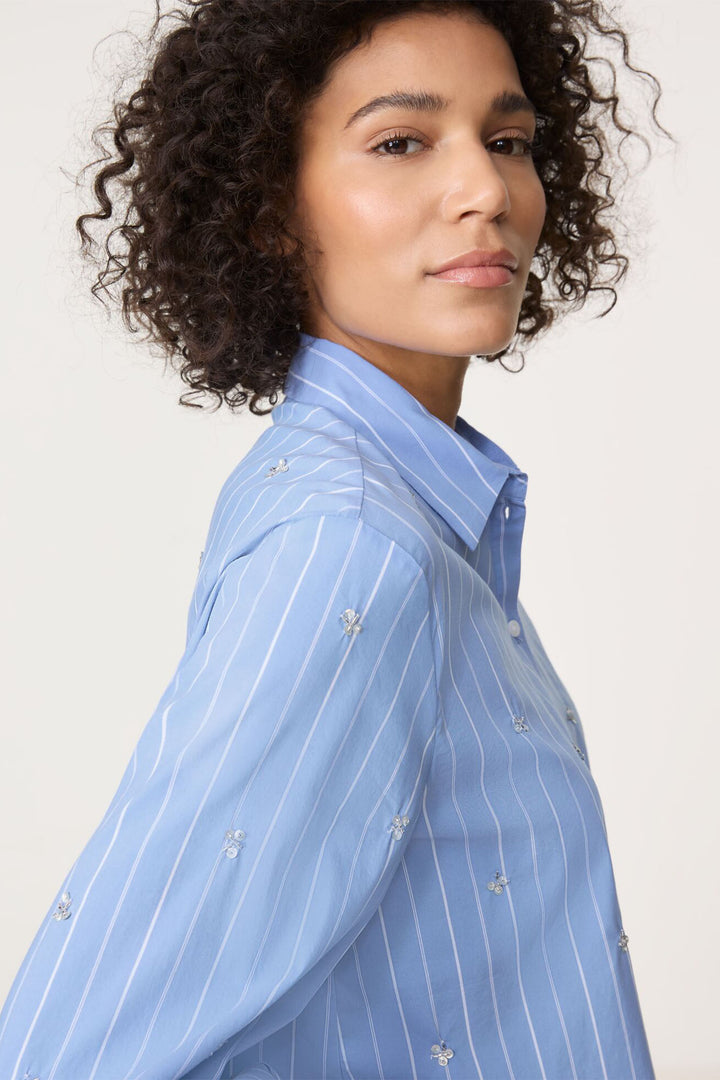 Gerry Weber 460019 Blue & White Stripe Crystal Embellished Shirt - Experience Boutique