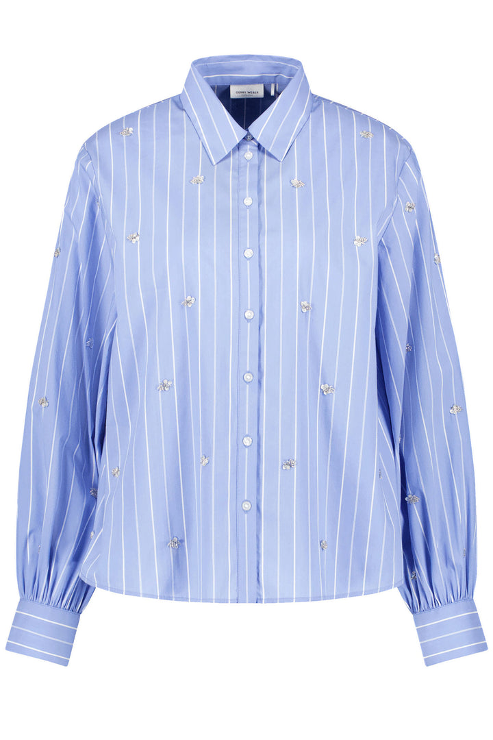 Gerry Weber 460019 Blue & White Stripe Crystal Embellished Shirt - Experience Boutique