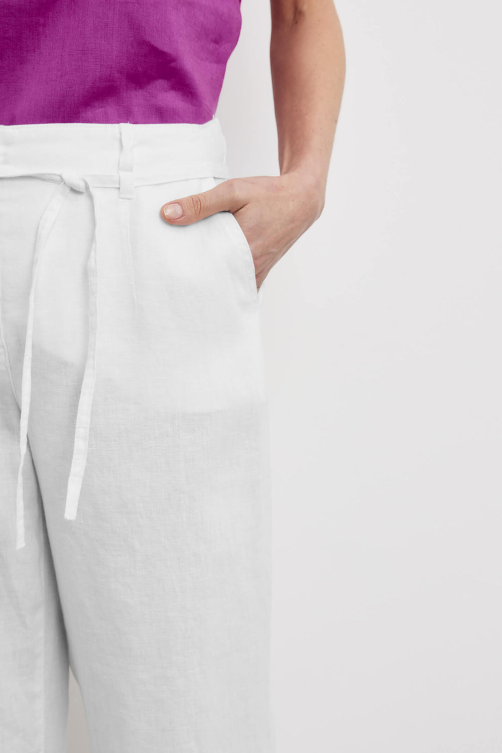 Gerry Weber 822061 White Linen Wide Leg Trousers - Experience Boutique