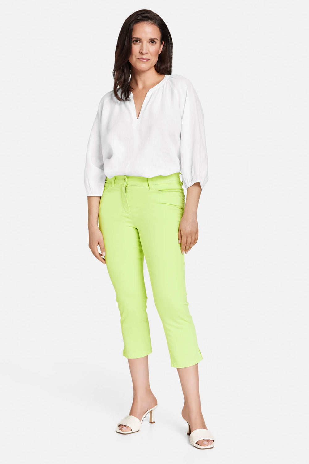 Gerry Weber 822097 Light Lime Green Best4me Cropped Trousers - Experience Boutique