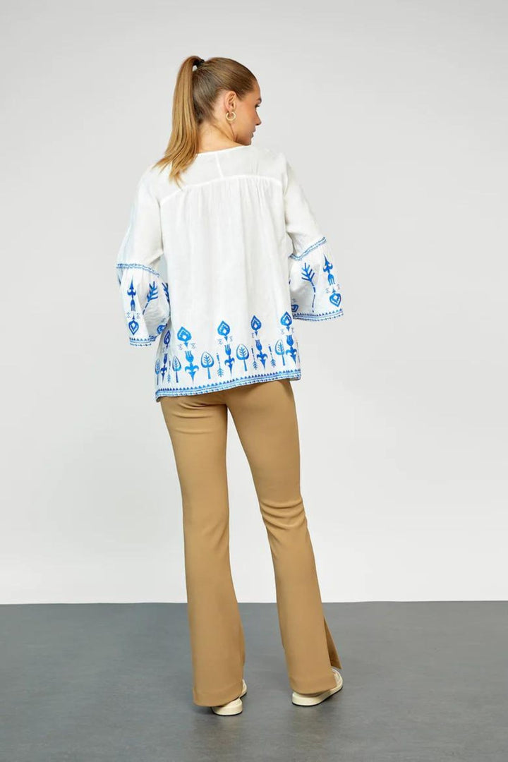 Gomaye 24774 White Blue Emboidered Top