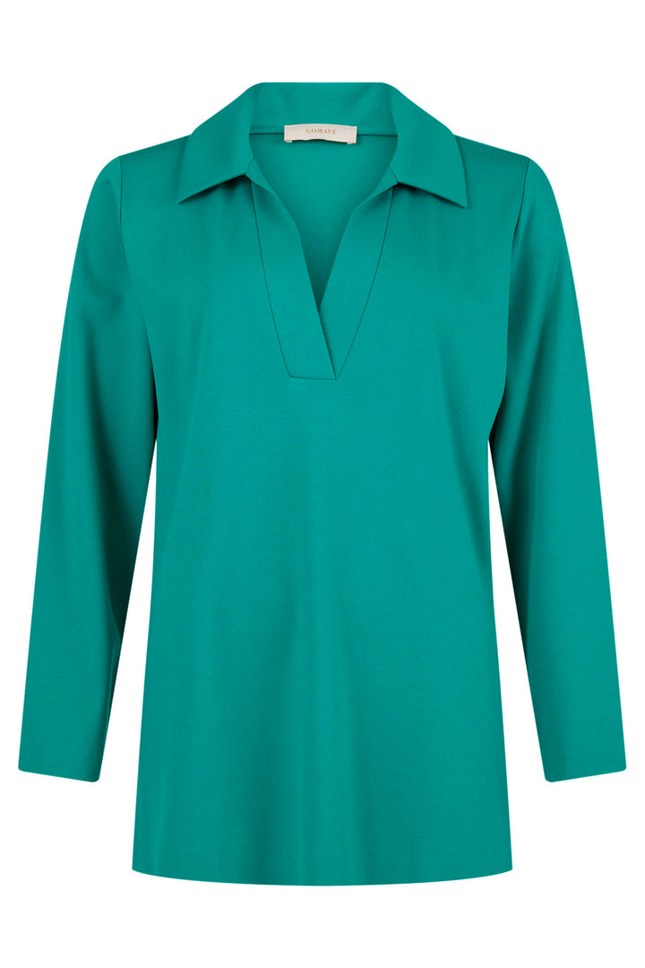 Gomaye 24782-9480-73 Green Split Neck Long Sleeve Top - Experience Boutique