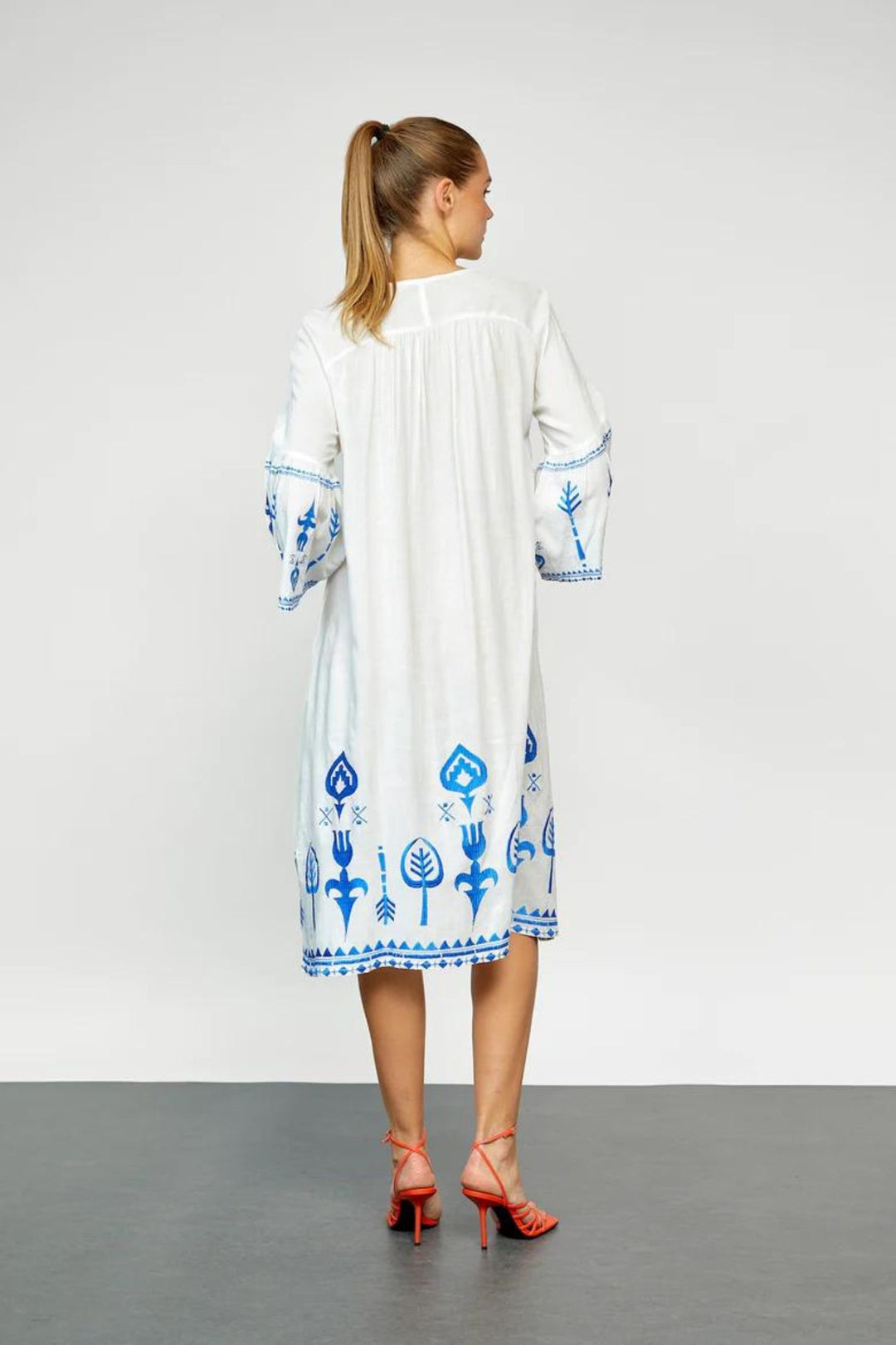 Gomaye 28822 White Blue Embroidered Dress