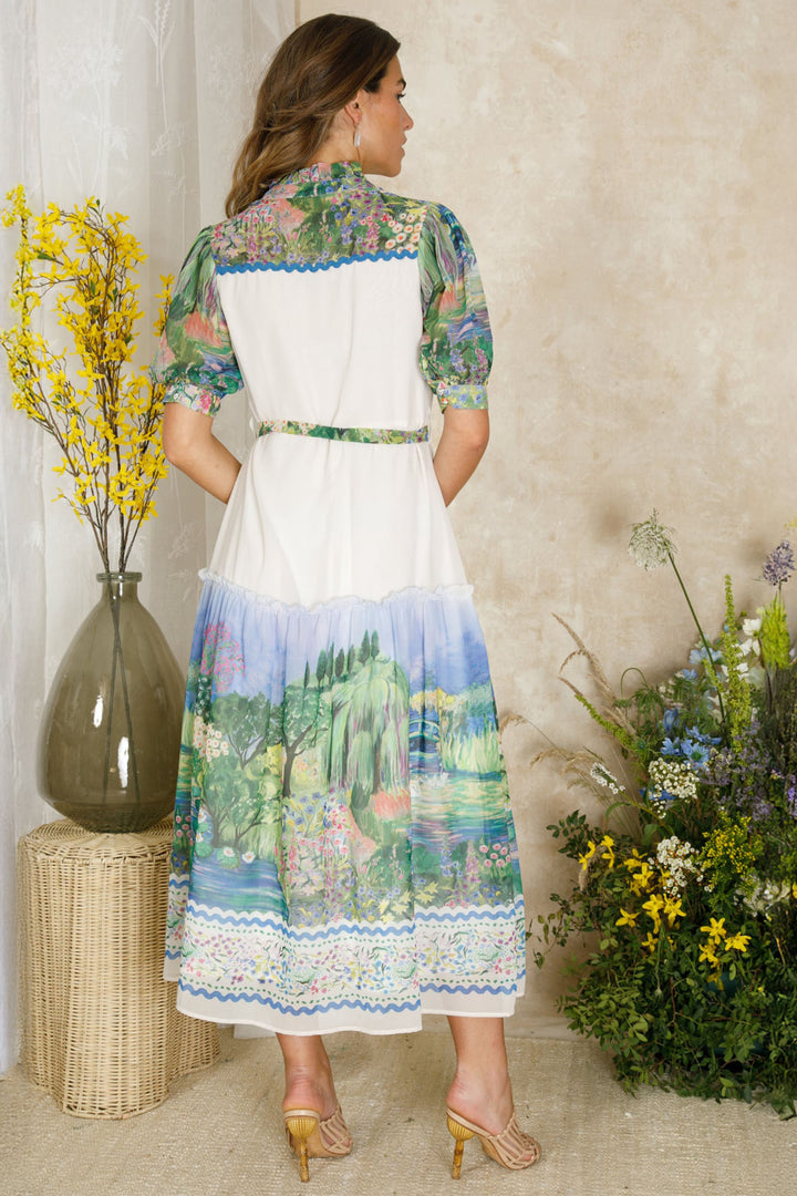 Hope & Ivy Zara Dress Beige Garden Print 7758 - Experience Boutique