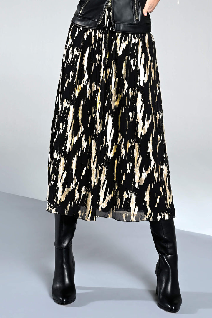 Icona 65031-60188-90 Black Print Chiffon Midi Length Skirt - Experience Boutique