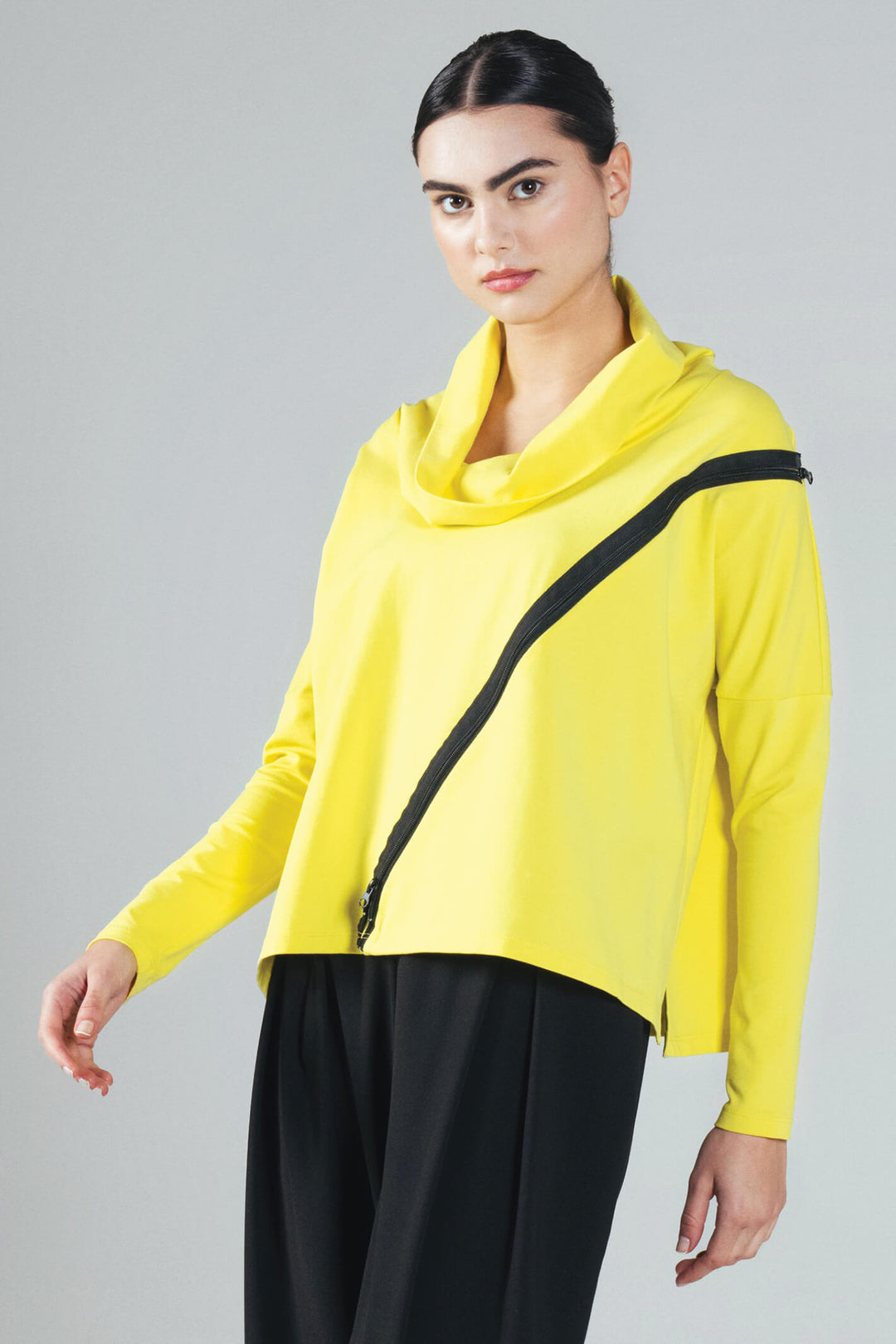 Igor W23-35 Finland Yellow Cowl Neck Oversized Zip Detail Top - Expeirence Boutique