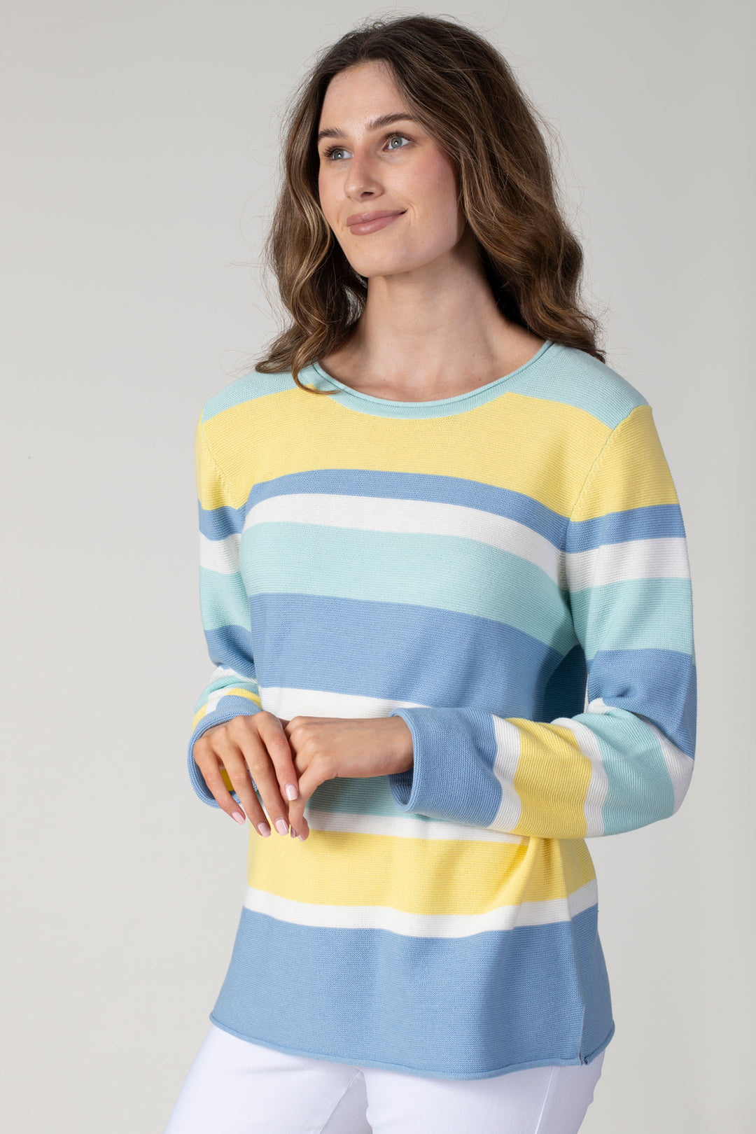 Jessica Graaf 27156 Aqua Striped Wide Neck Jumper - Experience Boutique