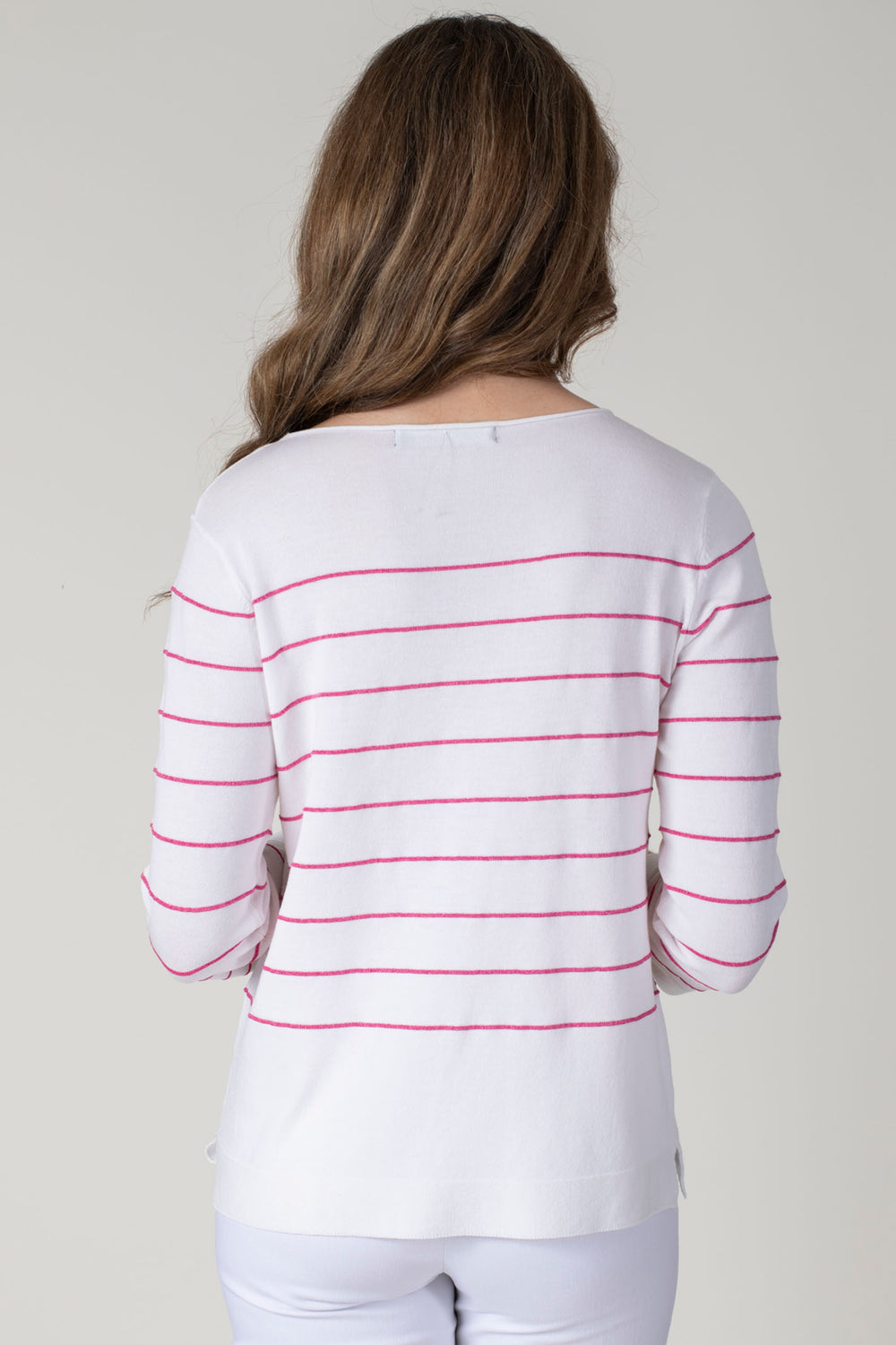 Jessica Graaf 27164 White Fuchsia Pink Stripe Long Sleeve Jumper - Experience Boutique