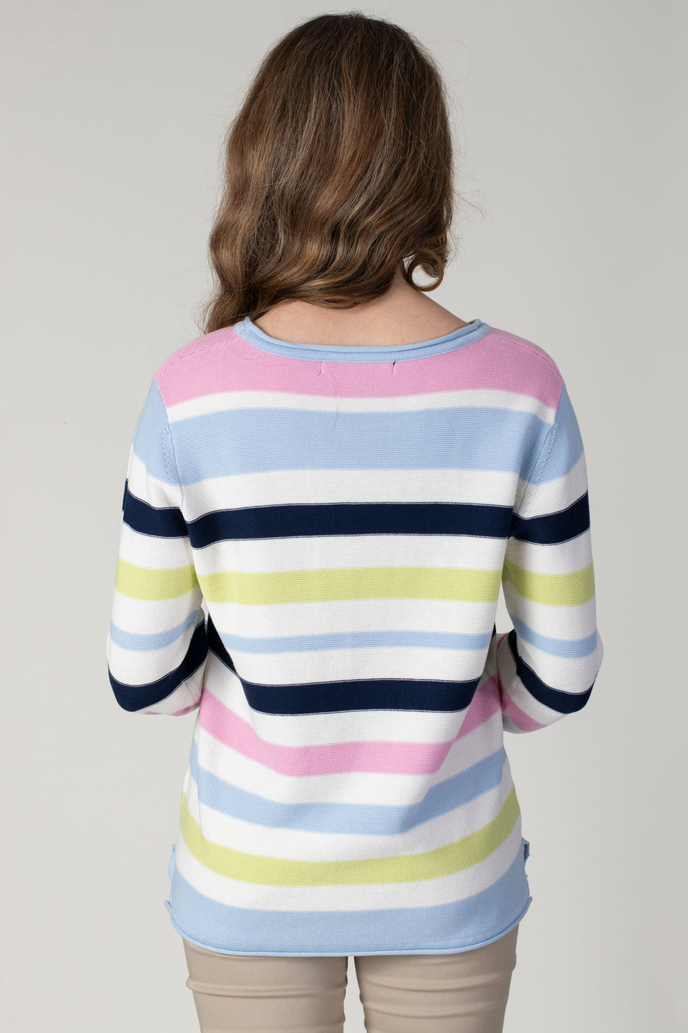 Jessica Graaf 27263 Light Pink Stripe Long Sleeve Wide Neck Jumper - Experience Boutique