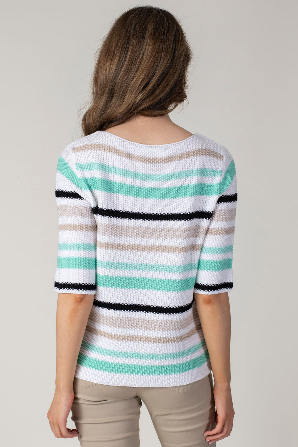 Jessica Graaf 27340 Green Stripe Short Sleeve Wide Neck Jumper - Experience Boutique