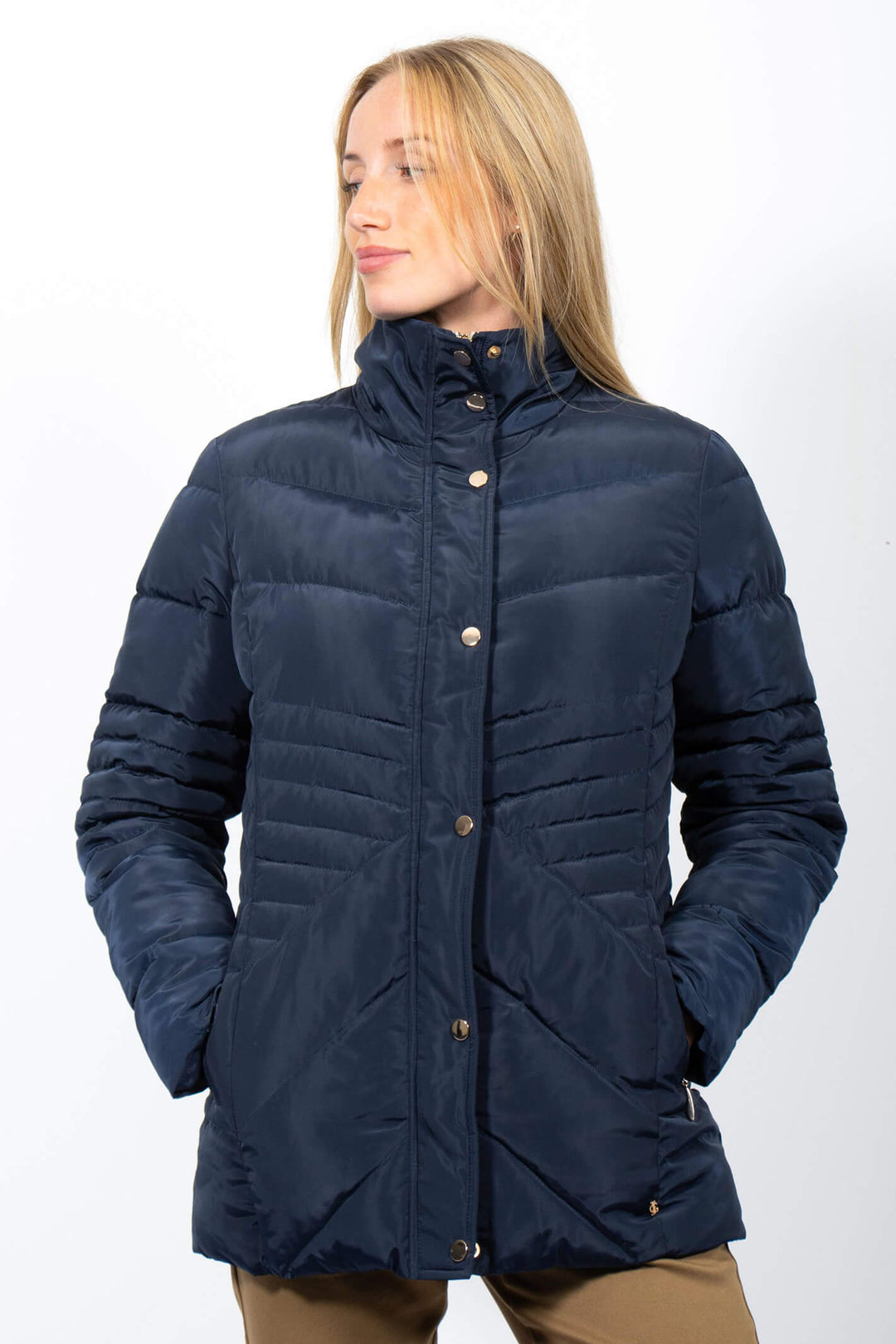 Jessica Graff 26019 Navy Quilted Short Coat - Experience Boutique