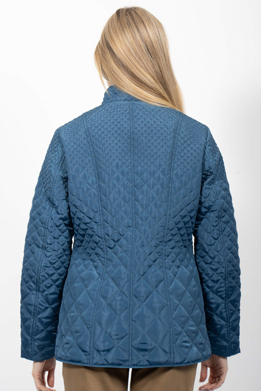 Jessica Graff 26051 Teal Diamond Quilted Short Coat - Experience Boutique