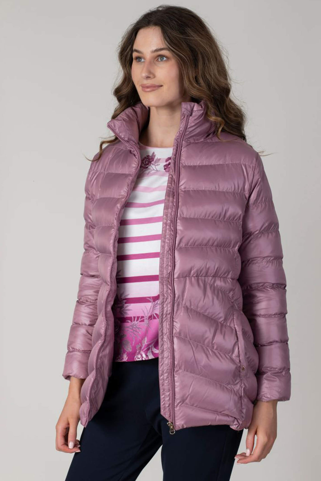 Jessica Graff 26104 Dusky Pink Mauve Padded Short Coat - Experience Boutique
