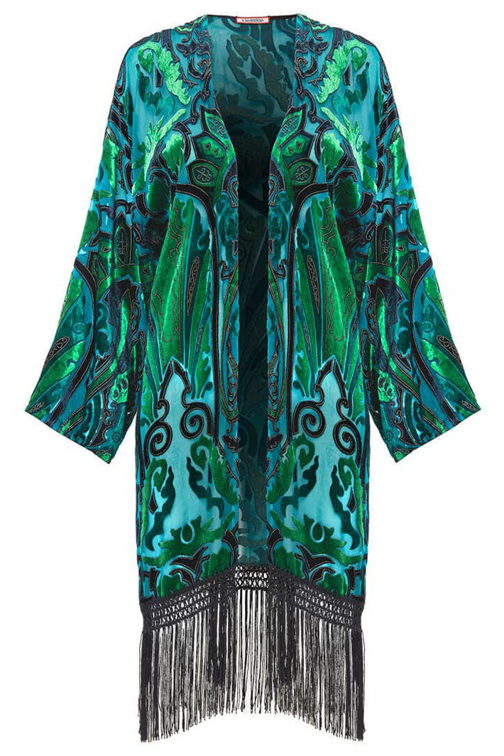 Joe Browns HB402 Blue Distinctly Deco Devore Kimono - Experience Boutique