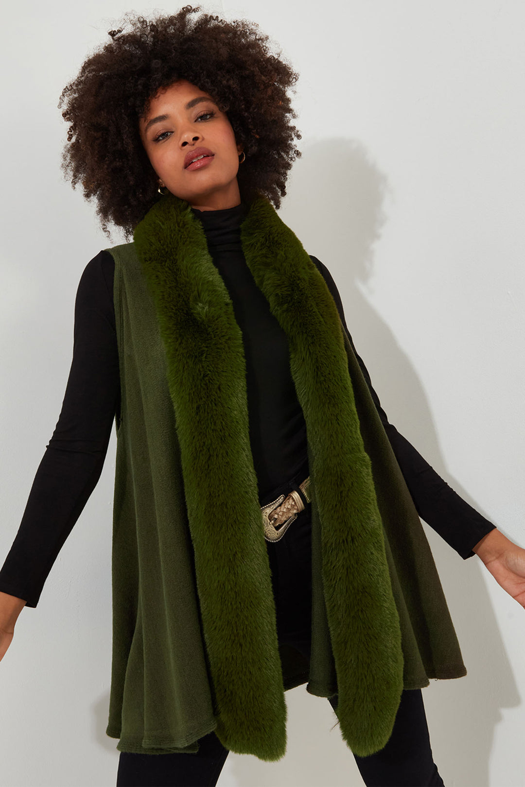 Joe Browns HB429 Green Style Icon Faux Fur Swing Gilet - Experience Boutique