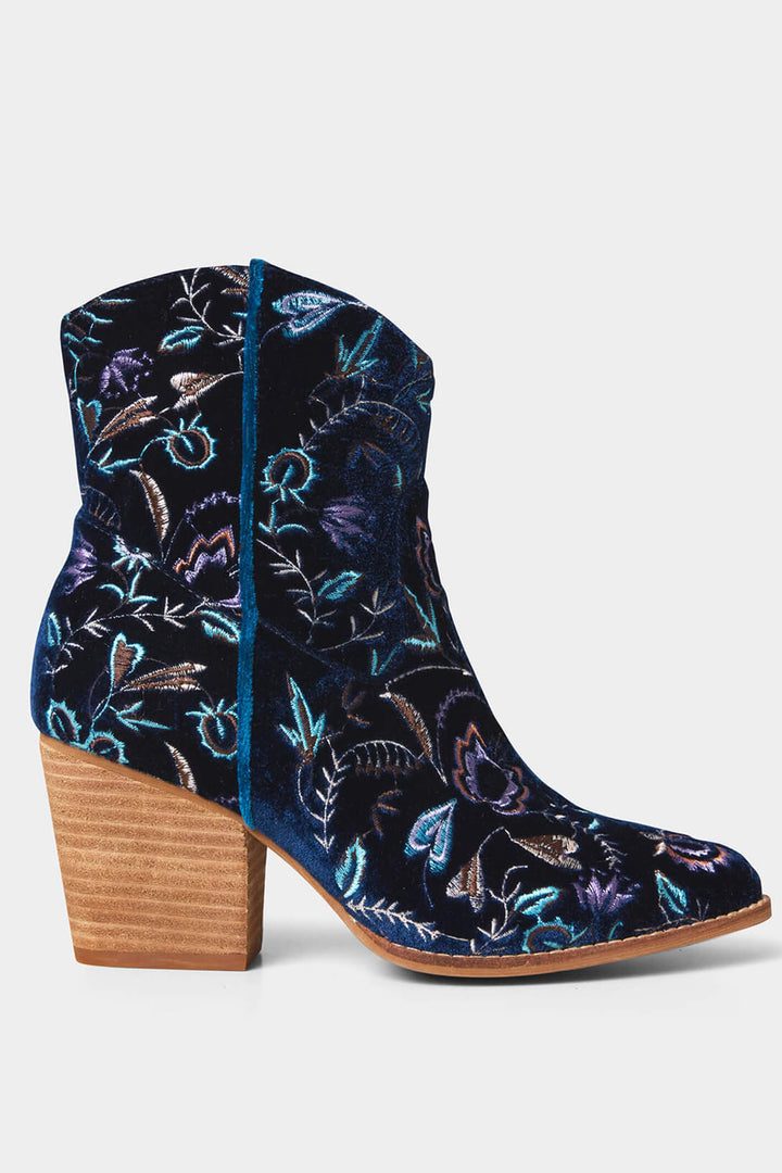 Joe Browns KA155 Navy Gigi Embroidered Velvet Boots - Experience Boutique