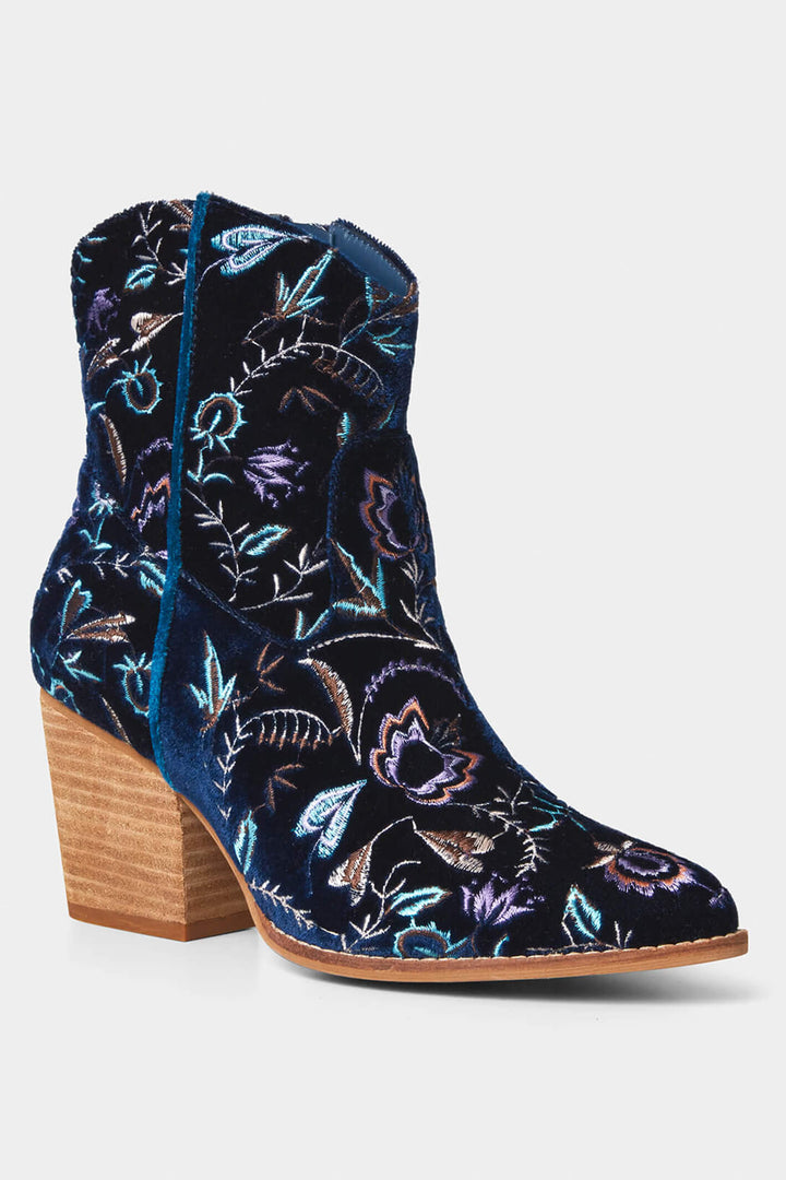 Joe Browns KA155 Navy Gigi Embroidered Velvet Boots - Experience Boutique