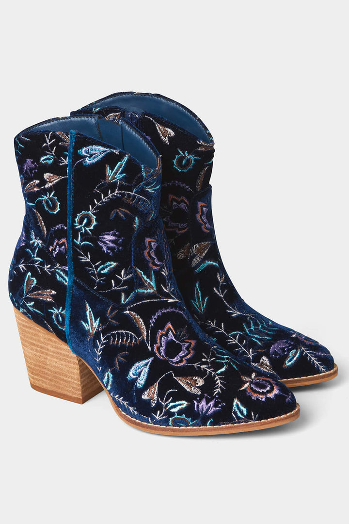 Joe Browns KA155 Navy Gigi Embroidered Velvet Boots - Experience Boutique