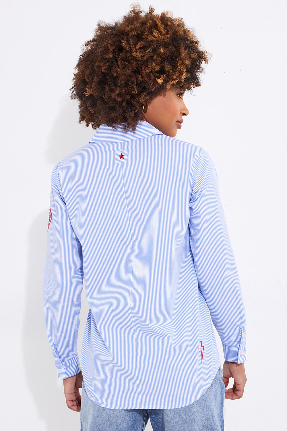 Joe Browns Marcie Embroidered Blue Stripe Shirt WA395 - Experience Boutique