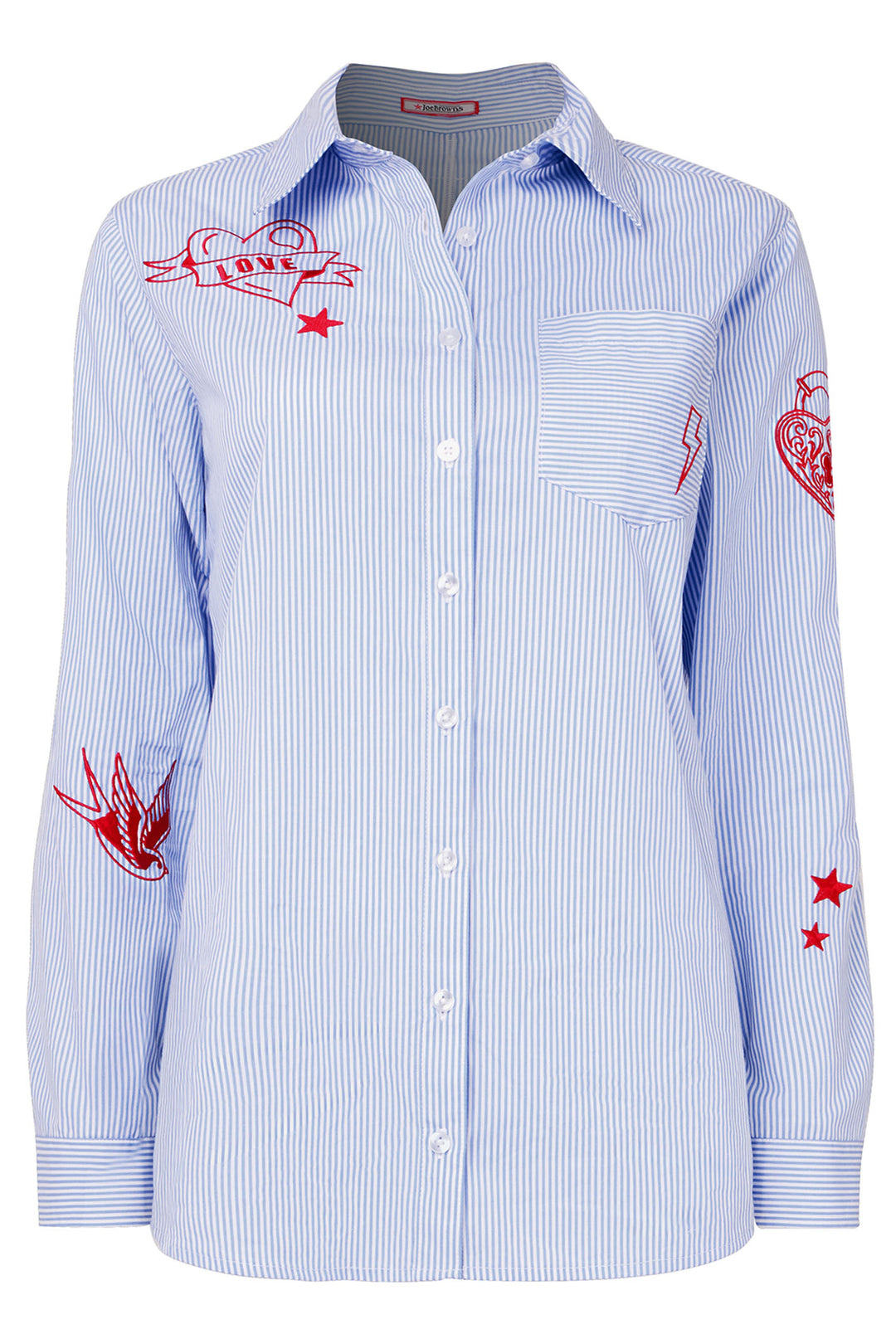 Joe Browns Marcie Embroidered Blue Stripe Shirt WA395 - Experience Boutique