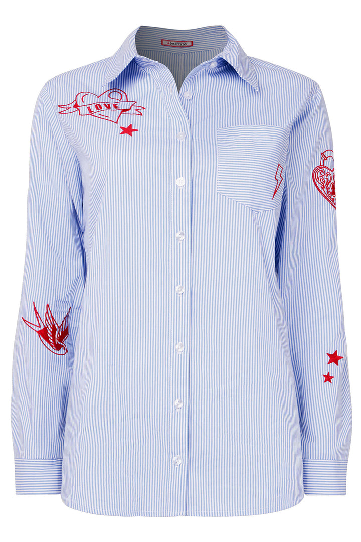 Joe Browns Marcie Embroidered Blue Stripe Shirt WA395 - Experience Boutique