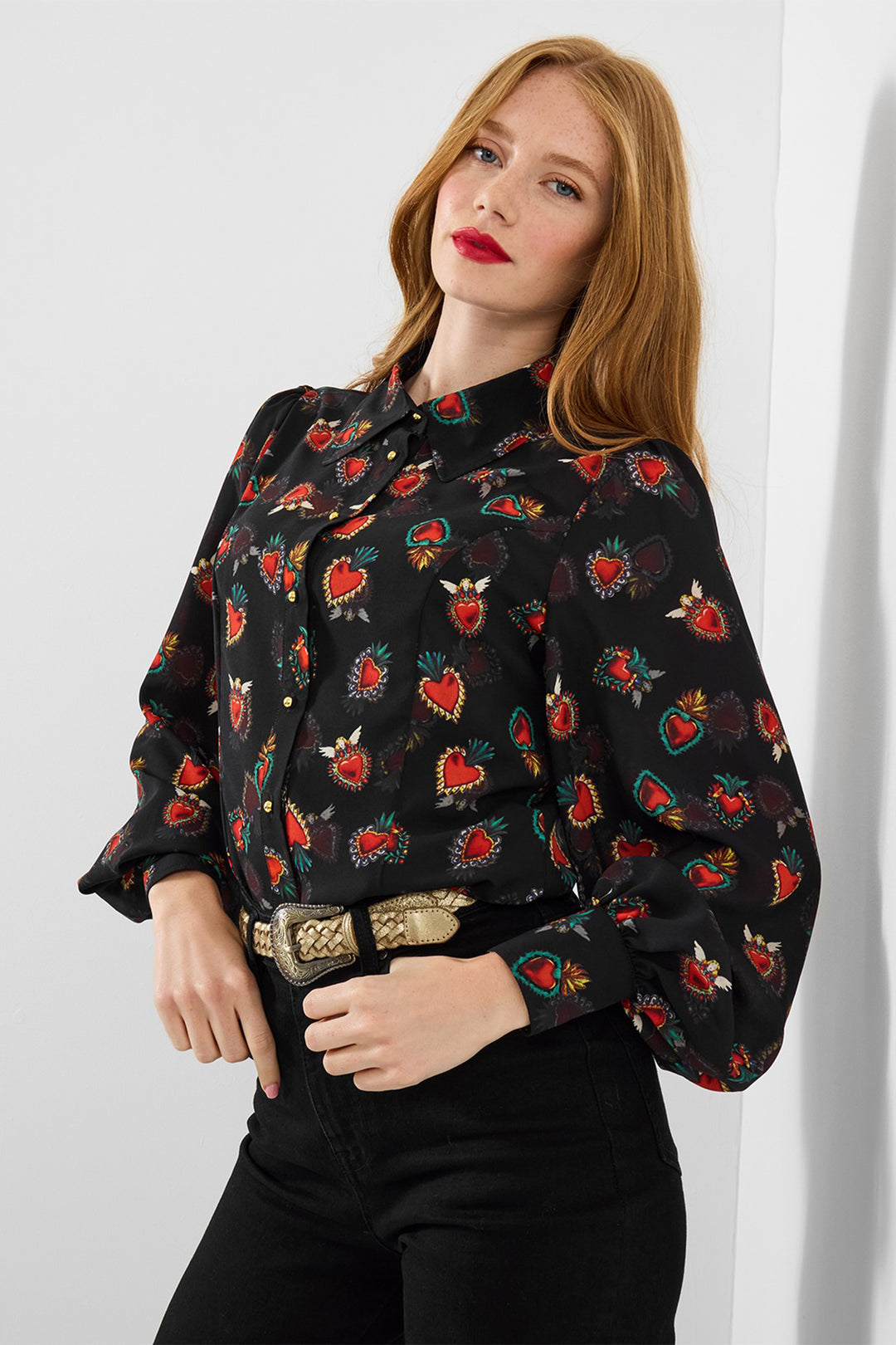 Joe Browns WA451A Black Heart Print Georgette Blouse With Cami