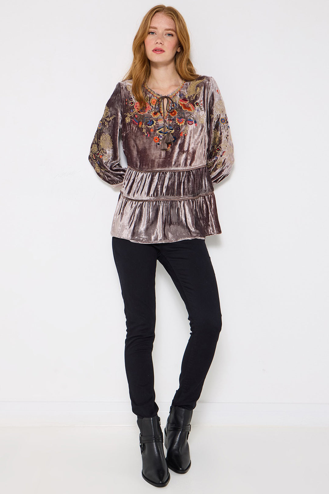 Joe Browns WA460A Mink Exquisite Velvet Embroidered Top