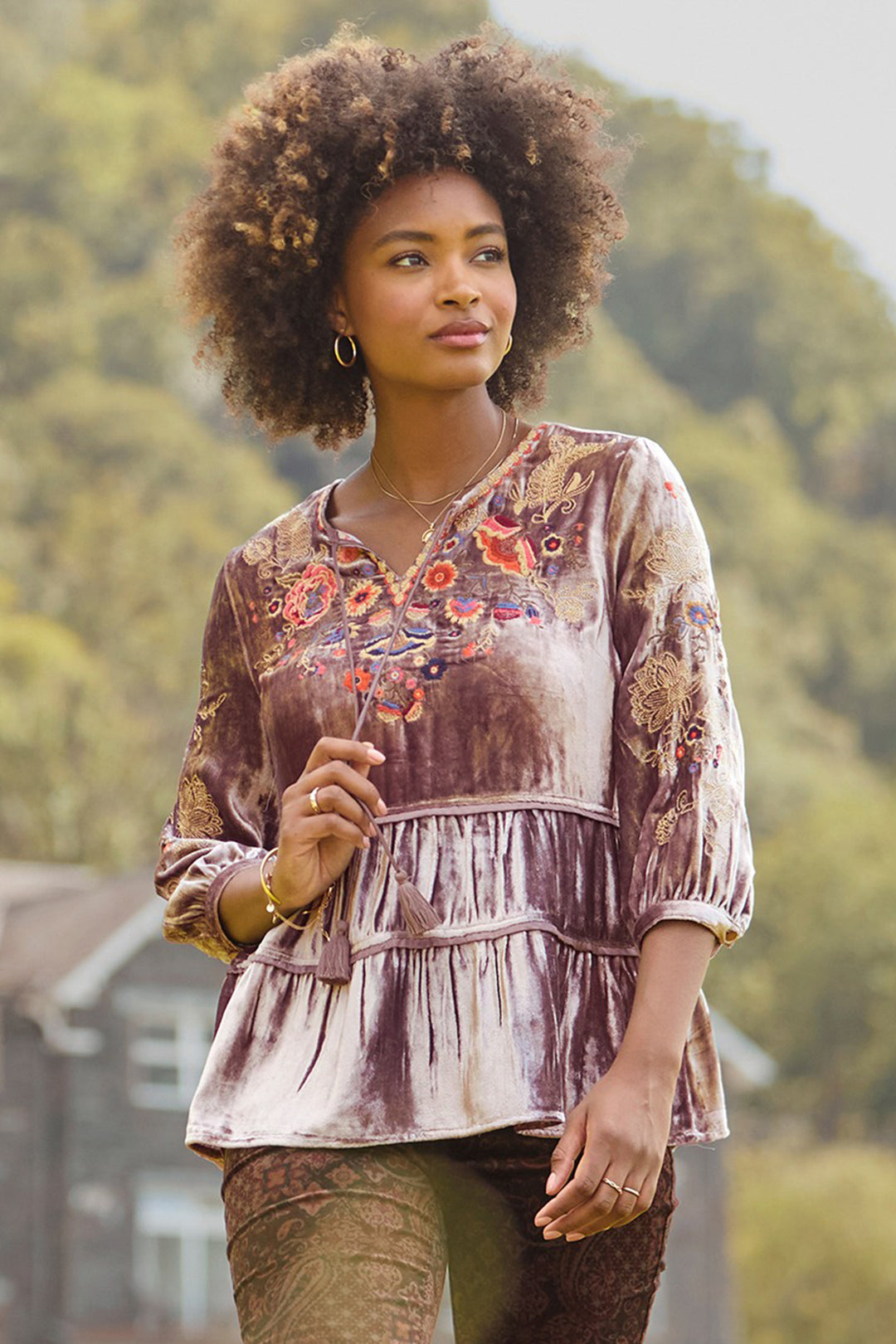 Joe Browns WA460A Mink Exquisite Velvet Embroidered Top