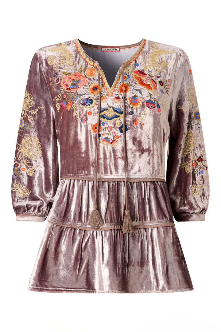 Joe Browns WA460A Mink Exquisite Velvet Embroidered Top