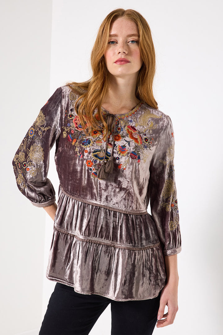 Joe Browns WA460A Mink Exquisite Velvet Embroidered Top