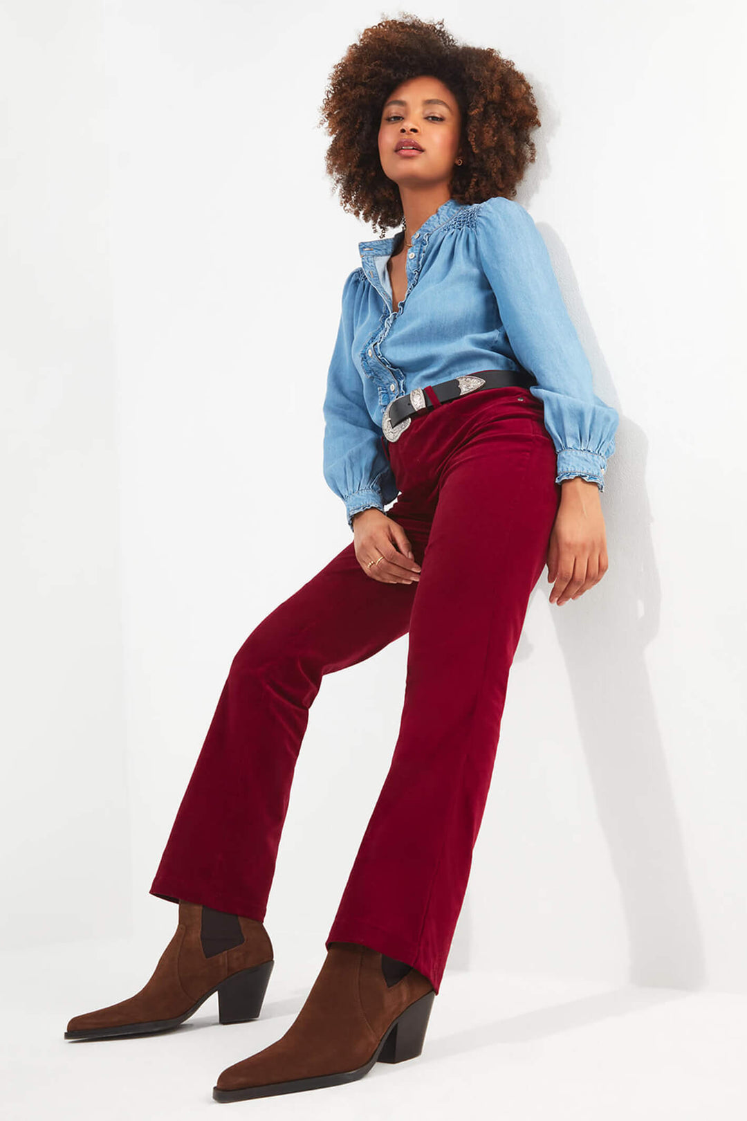 Joe Browns WB328 Berry Red Must Have Moleskin Bootcut Trousers - Experience Boutique