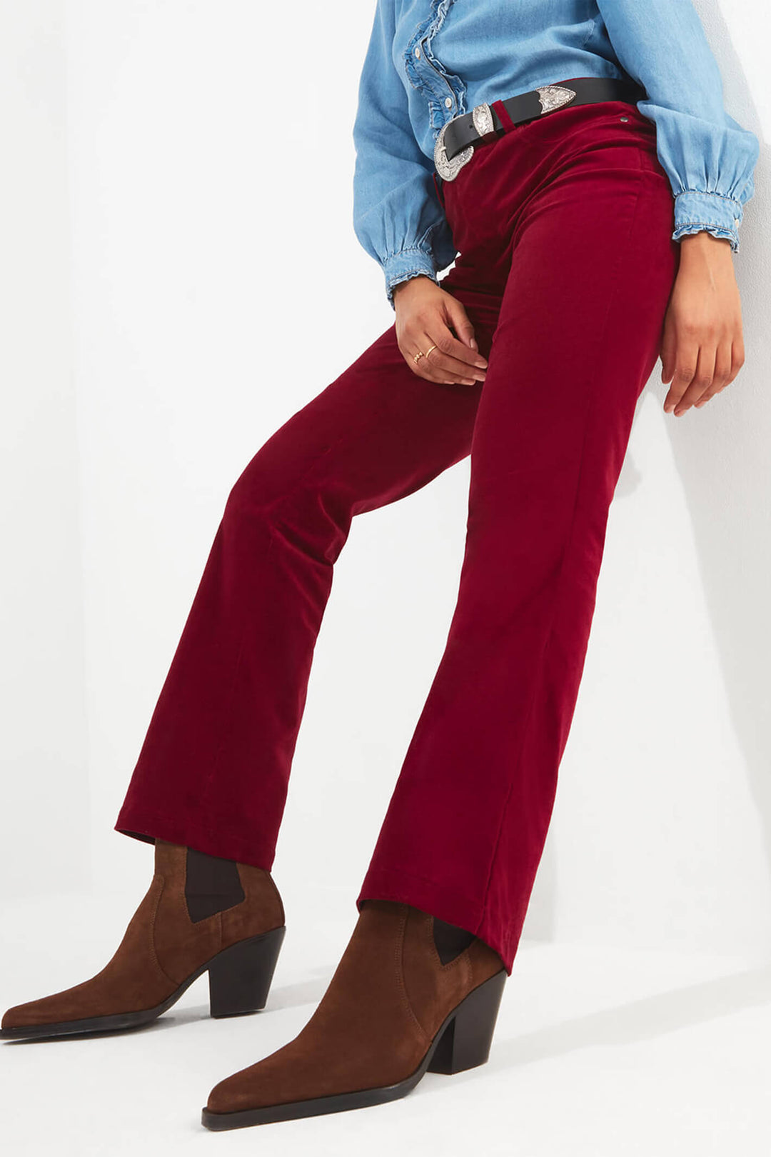 Joe Browns WB328 Berry Red Must Have Moleskin Bootcut Trousers - Experience Boutique