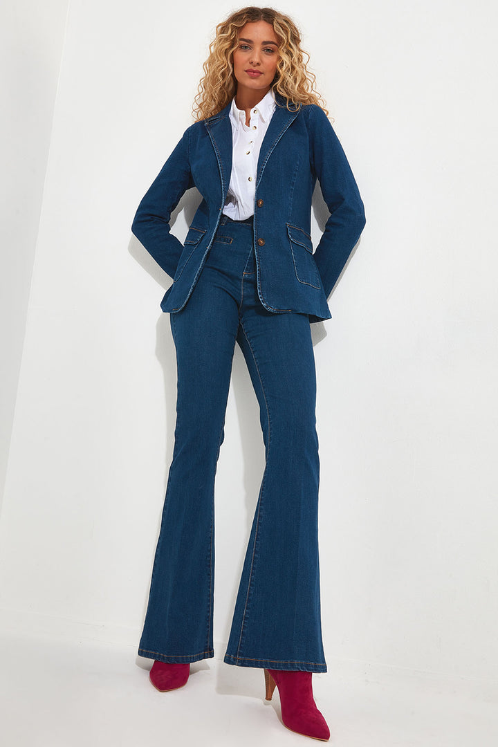 Joe Browns WB487A Aurora Blue Denim Flared Trousers - Experience Boutique